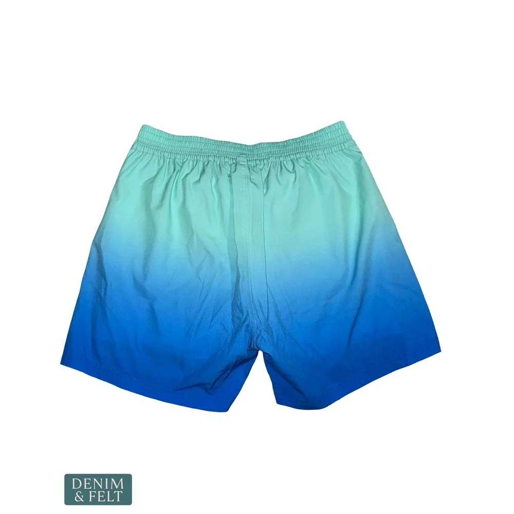 NEW Tucann Faded Ocean Swim Shorts Men Large 5 Inch Inseam Blue Teal Compression